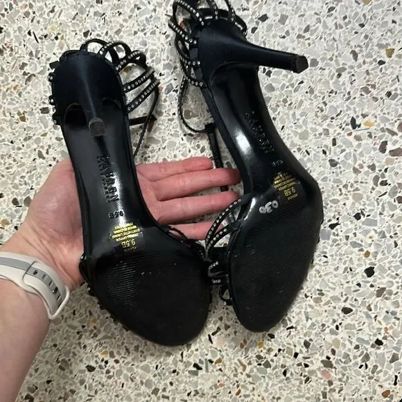 Ralph Lauren black silver rhinestone embellished heel sandal heel 9.5 - Picture 5 of 8